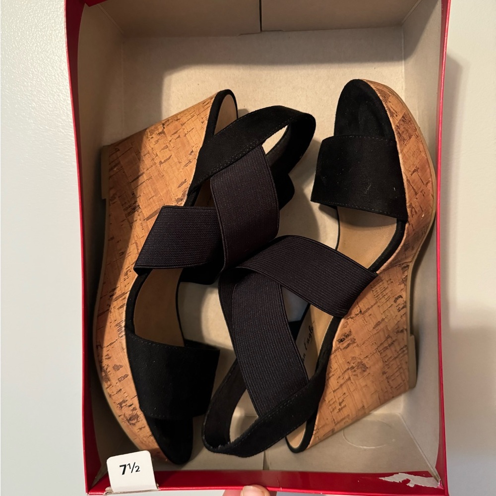 RYAN RYAN BLACK NGO NOIR CORK AND BLACK WEDGES